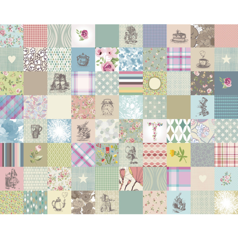 Alice In Wonderland Patchwork - Multi Wall Mural, 240cm L x 300cm W 