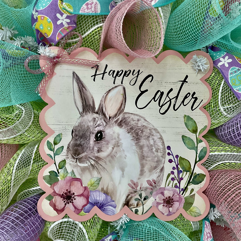 Joyeuses Pâques avec couronne de lapin brun
