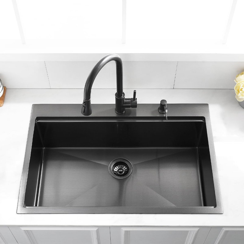 33'' L Single Bowl Stainless Steel Kitchen Sink, Gunmetal Black