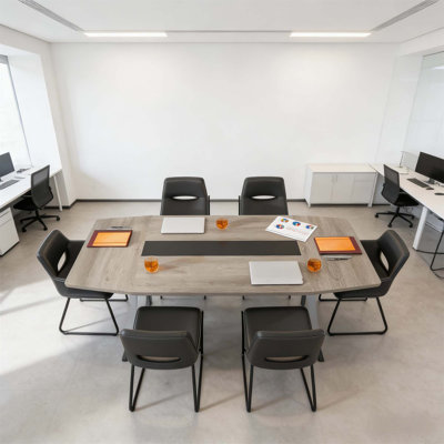 Long Office Table, Style Conference Table With Boat Shaped Design For Enhanced Collaboration And Modern Aesthetics