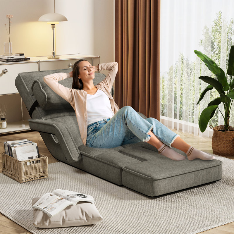 Floor Chair Adjustable Folding Lazy Accent Chairs Bed With Armrests, Dark Grey