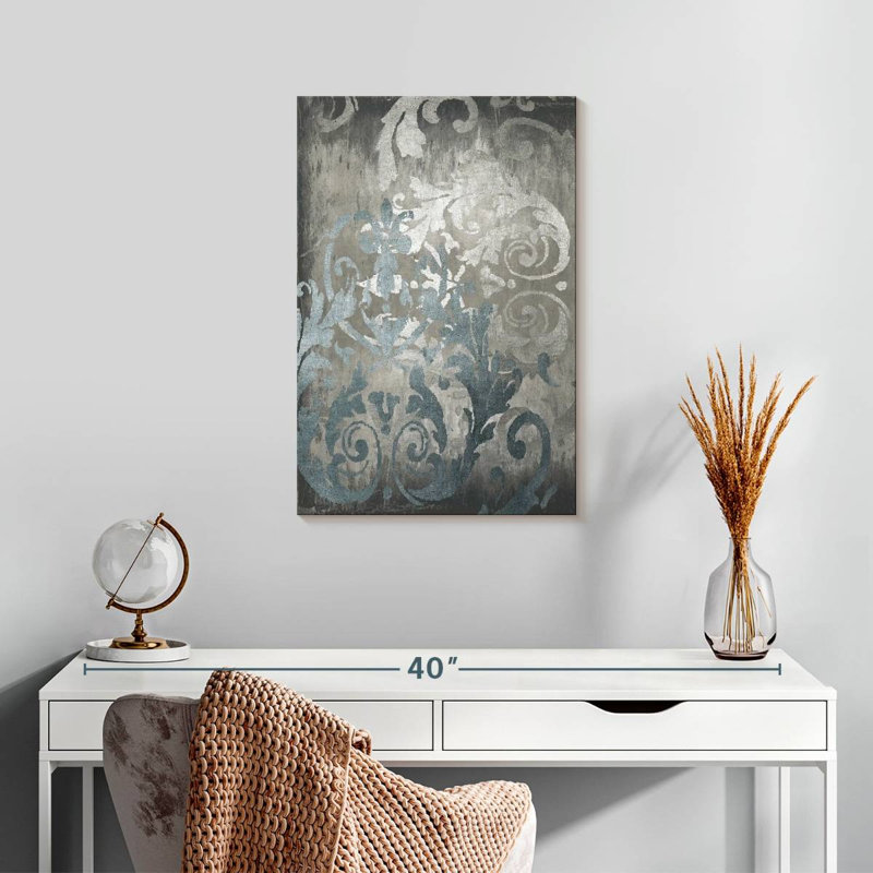 Avery Damask In Silver II, 24" H x 16" W