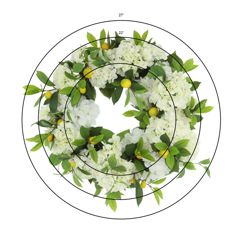22" Spring Wreath with Hydrangeas and Lemons
