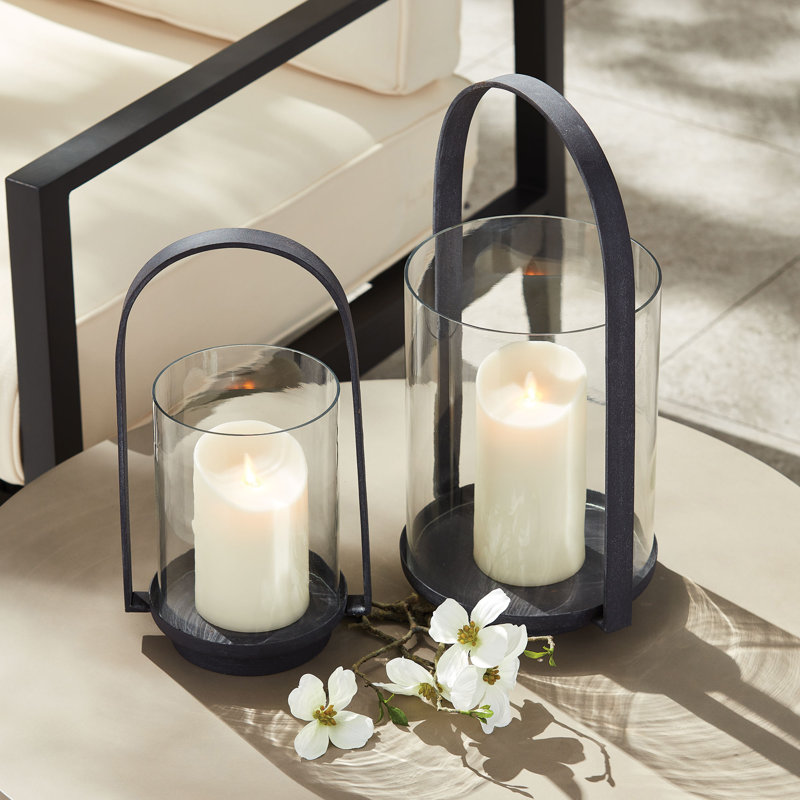 Aged Zinc Finish Tabletop Hurricane Lantern