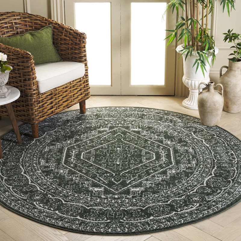 Adirondack Area Rug In Dark Green / Ivory, Round 183 cm