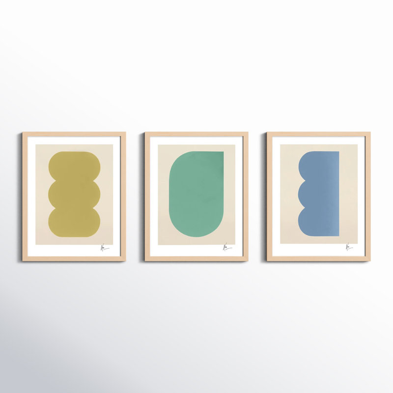 Keyhole 4-6. Set Of 3 Painting by Lee Lessem, 25" H x 20" W x 1.25" D, Maple Framed