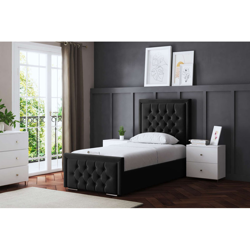 Allegra Upholstered Ottoman Bed with Headboard, Single (3'), Black