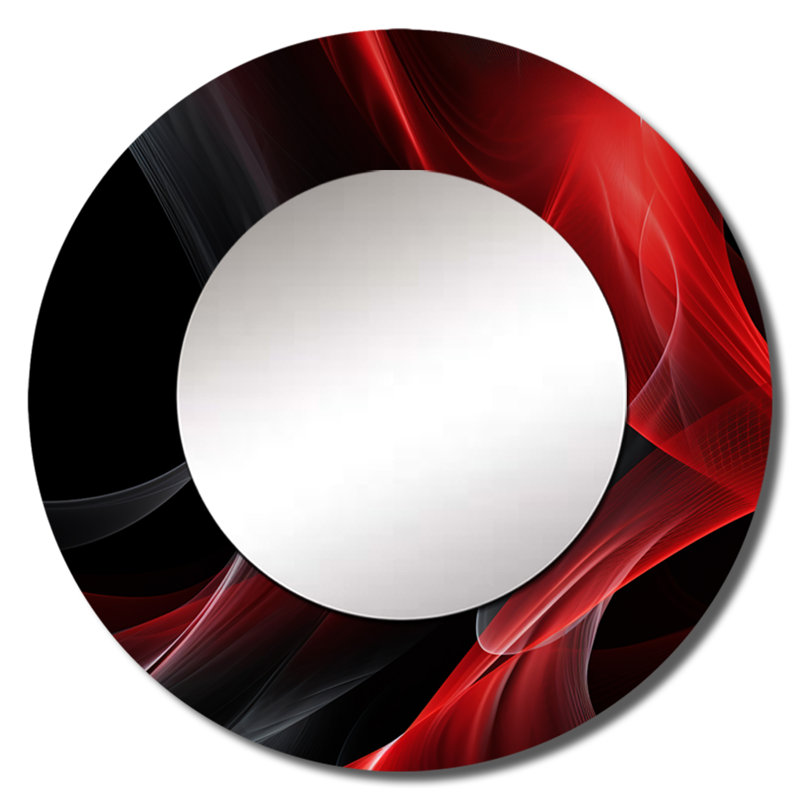 Patrisa rouge noir abstrait contemplatif V - miroir mural décoratif vagues, miroir moderne, impression d'art en métal, Rond