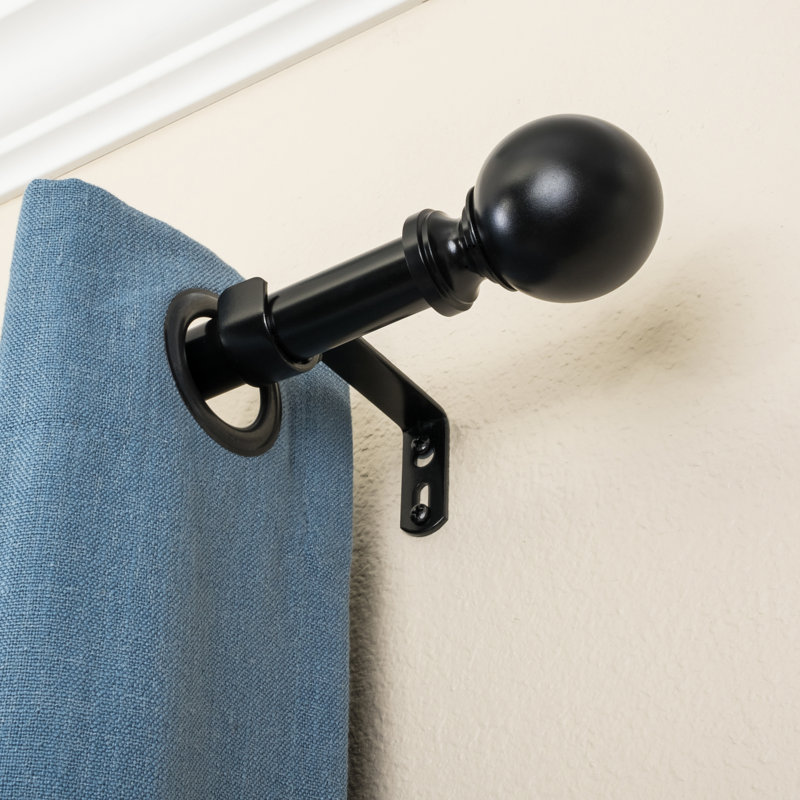 Adjustable Metal Adjustable Single Curtain Rod, 72" - 144", Black