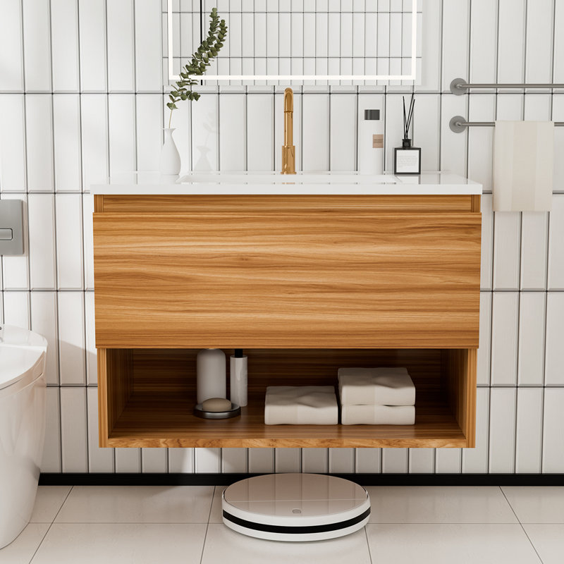 Ensemble de meuble-lavabo mural moderne 24 po et 30 po avec lavabos de comptoir et tiroirs à fermeture en douceur avec rangement ouvert