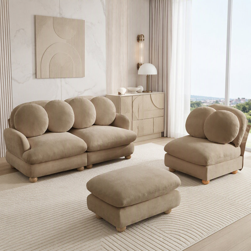 Canapé modulaire modulaire avec revêtement en chenille et repose-pieds mobile, Camel Chenille