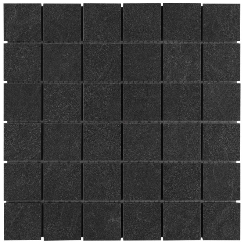 Era 12x12 Matte Textured Limestone Look Porcelain Mosaic Tile, Charcoal Black