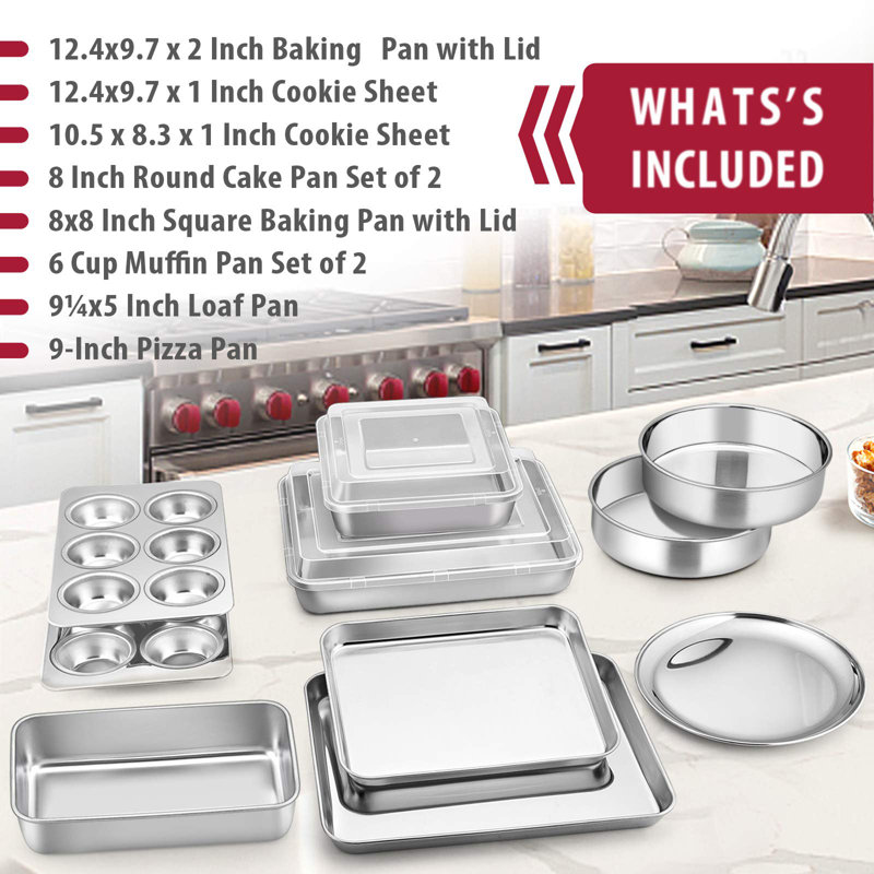 12-Piece Silver Stainless Steel Bakeware Set with Plastic Lids