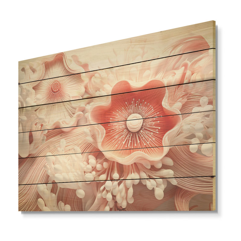 «Giant Plumose Anemone Collage I», art mural bois de corail sous l'eau sur bois de pin naturel, H 30 po x l 40 po