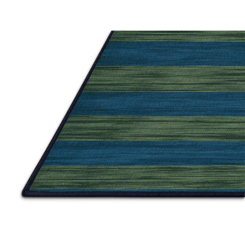 Machine Washable Horizontal Stripes Blue Area Rug, Rectangle 5' x 8'