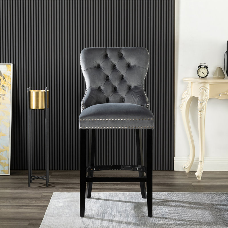 Eadie Upholstered Counter Stool with Solid Wood Frame, Grey