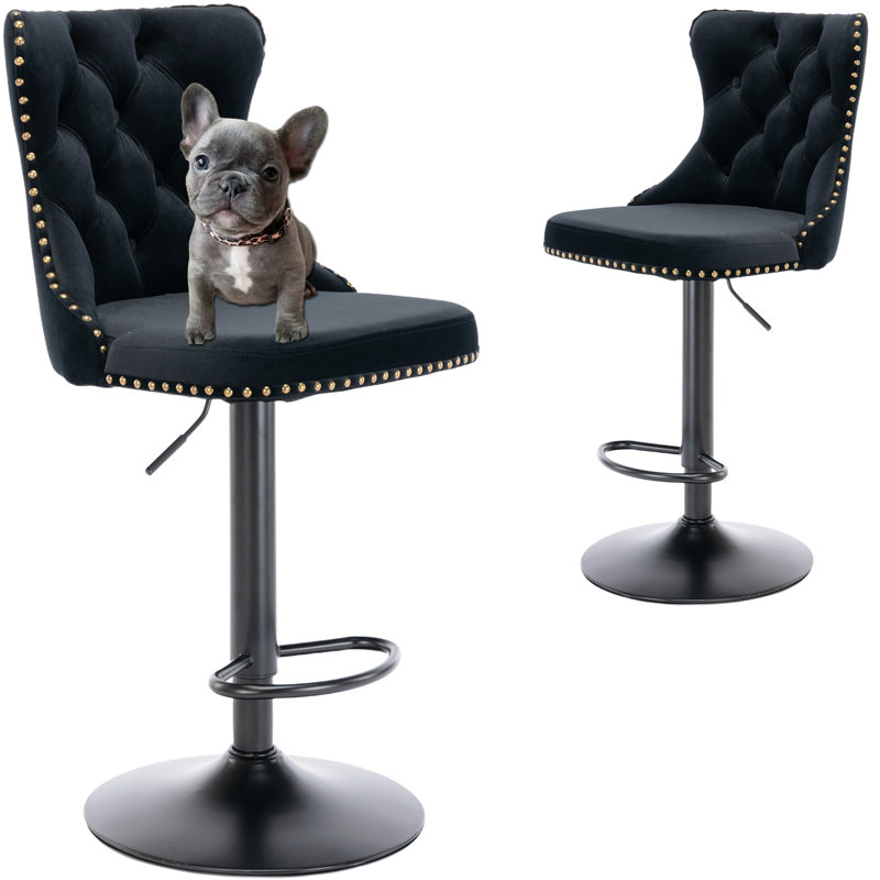 Tabourets de bar rembourrés et capitonnés (ensemble de 2), Noir, noir, noir, noir