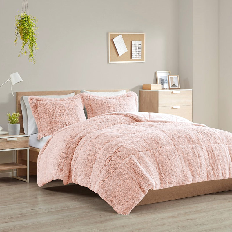 Full/Queen Comforter Mini - Blush Shaggy Reverse Warm & 2 Shams Includes