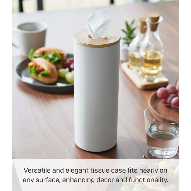 Ash Steel and Wood Round Tissue Holder Case