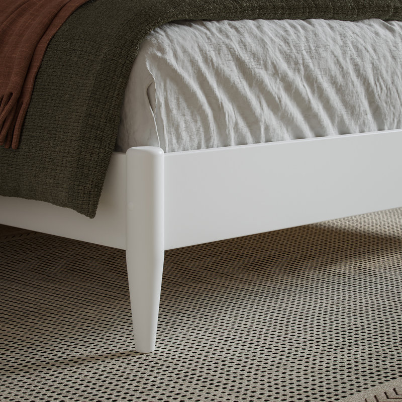 Ambie Low Profile Solid Wood Slatted Spindle Sleigh Bed, White, Full