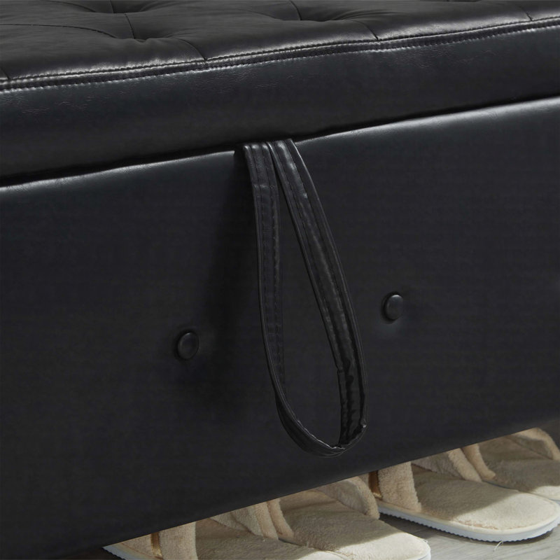 Banc avec repose-pieds 48 po avec rangement, banc pour chambre à coucher, salon, couloir, Noir