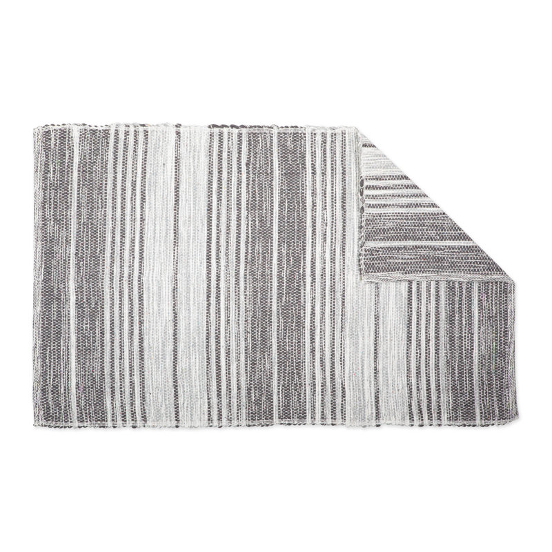 Tapis gris rayé en coton Winnsboro
