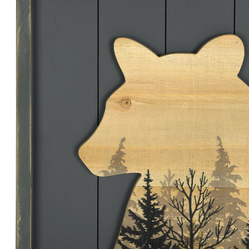 Handmade Rustic Grizzly Bear Looking Back Wood Wall Decor