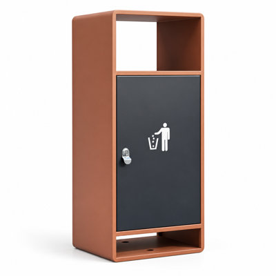 12 Gallon Commercial Outdoor Metal Trash Can with Covered Opening, Lockable Door and Removable Inner Bin