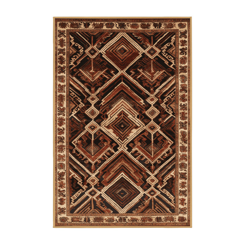 Tapis art déco brun lavable à la machine, Tapis de couloir 2 pi x 5 pi