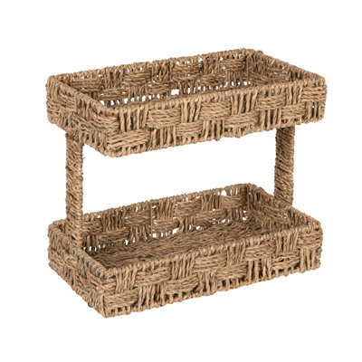 Hand-Woven Seagrass and Steel Two-Tier Tray