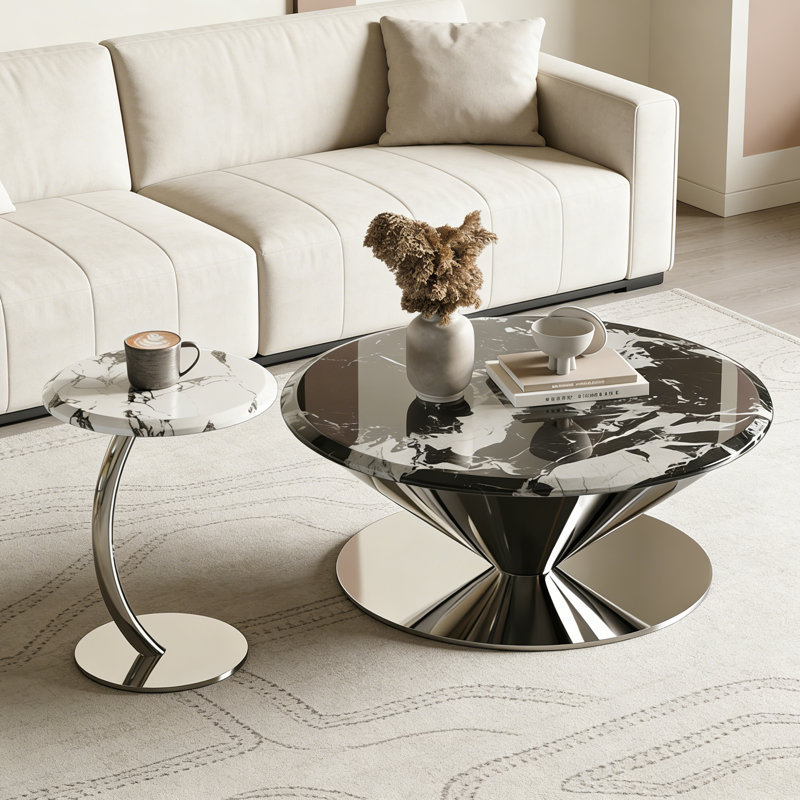 Ensemble de tables basses Modern, H 15,75 po x L 31,49 po x l 31,49 po, Noir