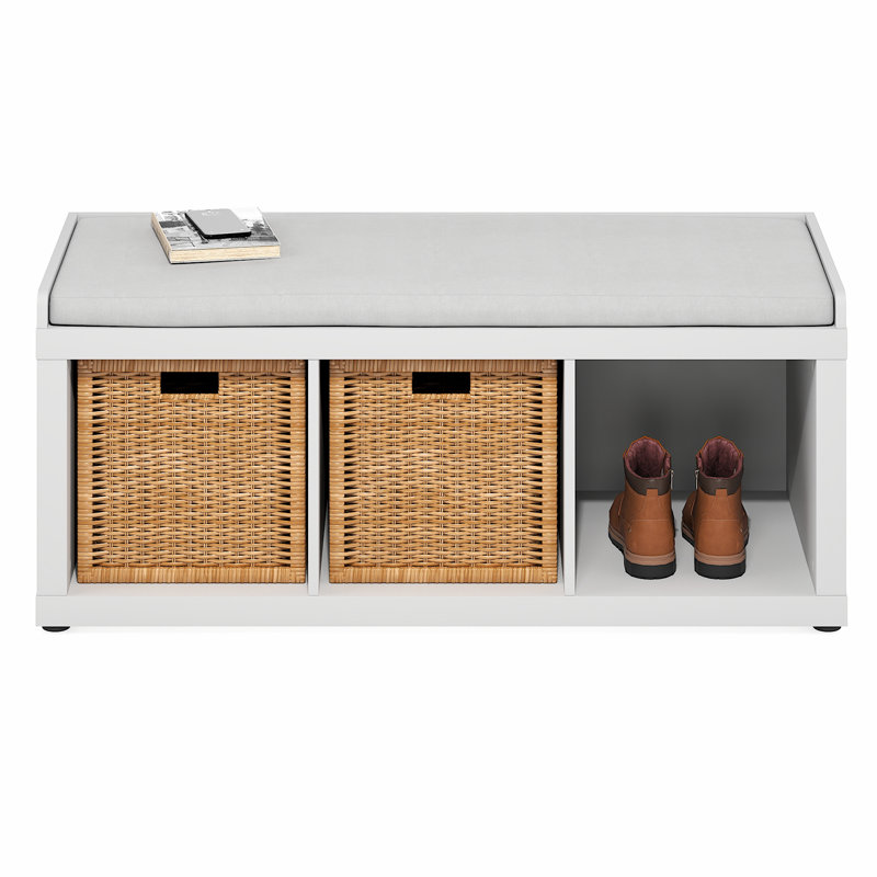  Banc de rangement cubique à 3 cubes avec coussin confortable pour le vestibule, salon, blanc