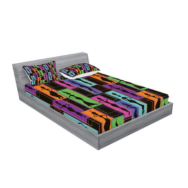 Multicolore drap-housse et coussin décoratif Ambesonne, Ensemble de draps pour très grand lit + 5 pièces