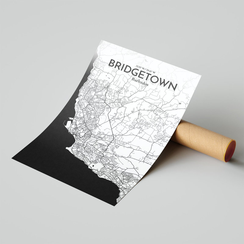 «Bridgetown City Map», impression, H 17 po x l 11 po, Noir et blanc