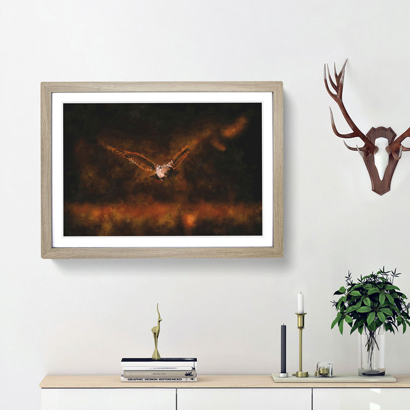Flying Owl at Dusk - Picture Frame Graphic Art Print, Oak Framed, 45cm H x 63cm W x 2cm D