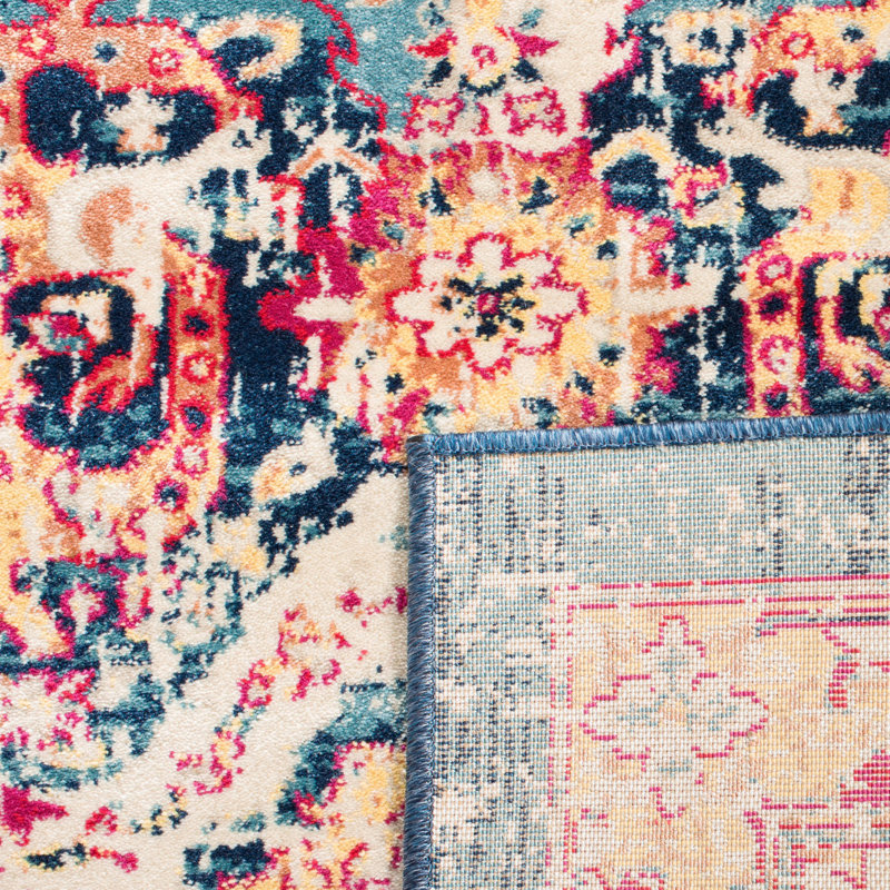 Tapis oriental bleu / fuchsia Annette, Rectangle 5 pi 1 po x 7 pi 6 po