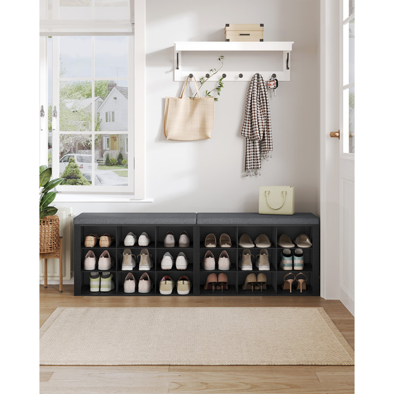Shoe Storage Bench with Cushion, Entryway Storage Bench Organizer Cabinet, Long Cubby Rack for Living Room, Bedroom, Entryway, White