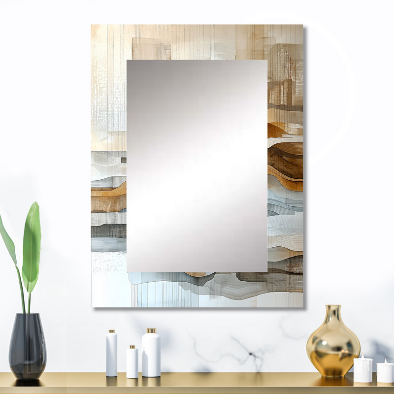 Urban Jazz Of Abstract Line Art II - Landscape Line Art Large Mirror, White Unique Wall Mirror Decor, Printed Metal Art