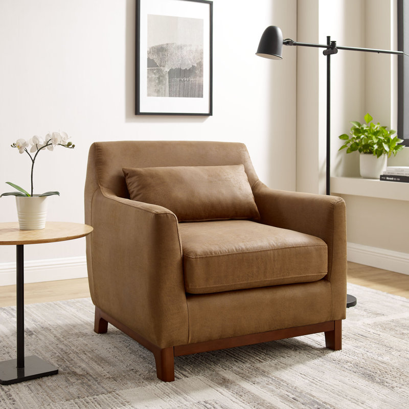 Congdon Faux Leather Armchair, Light Brown Faux Leather