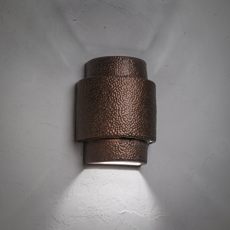 Cammi Flush Mount Ceramic Outdoor Wall Lights, LED Bulb Included, Rubbed Copper, 13.5" H x 10" W x 6" D