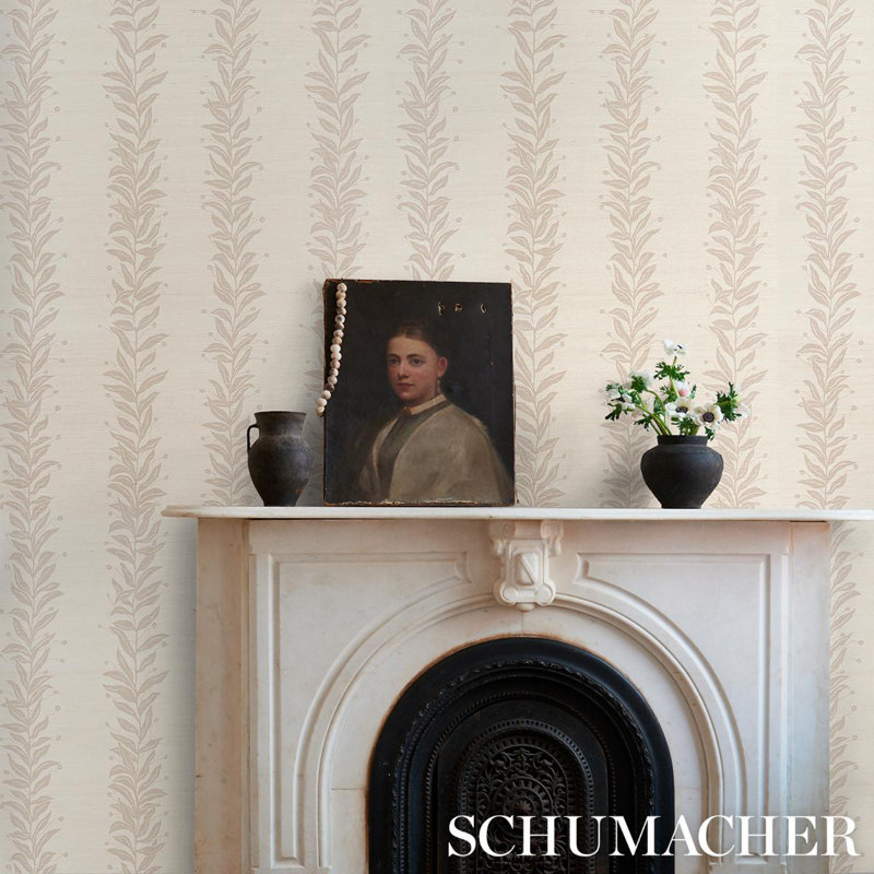 Schumacher x Marian Mcevoy Tendril Stripe Sisal Wallpaper, Natural