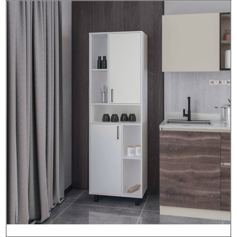 White Kitchen Pantry with Open Storage and 2 Doors