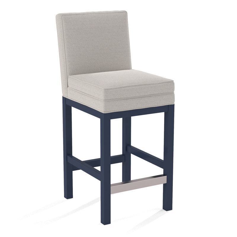 Upholstered Stool, Honey Finish, White Textured Performance; 0865-91