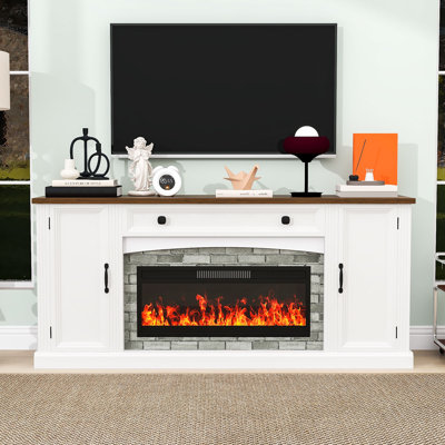 Electric Fireplace TV Stand with Mantel, Multi-Colour Flame Heater, Adjustable Shelves and Drawer