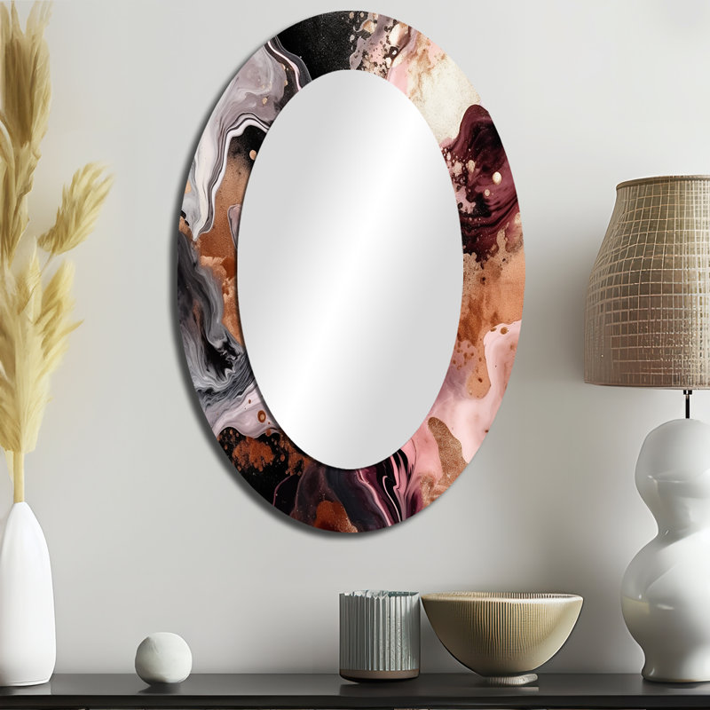 Pink Black Chromatic Agate I - Modern Oval Wall Mirror, 36" x 24"