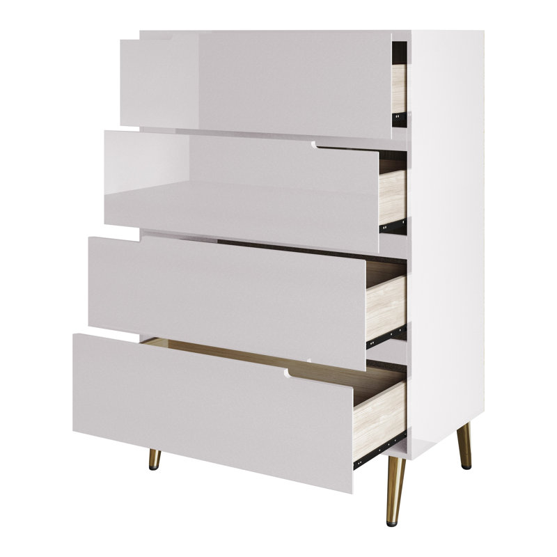 Commode 4 tiroirs en blanc, Blanc