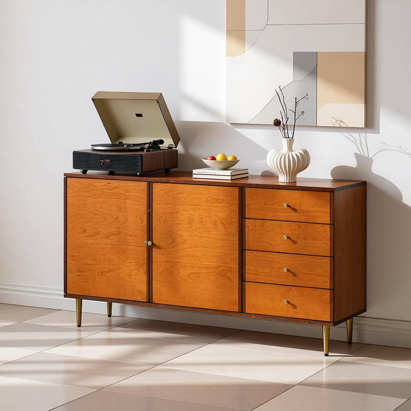 Buffet de rangement moderne en bois massif minimaliste, H 31,49 po x l 59,05 po x P 15,74 po
