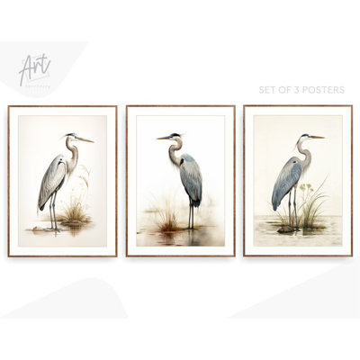 «Great Blue Heron», reproduction d'aquarelle ou toile, décor de chambre minimaliste côtier