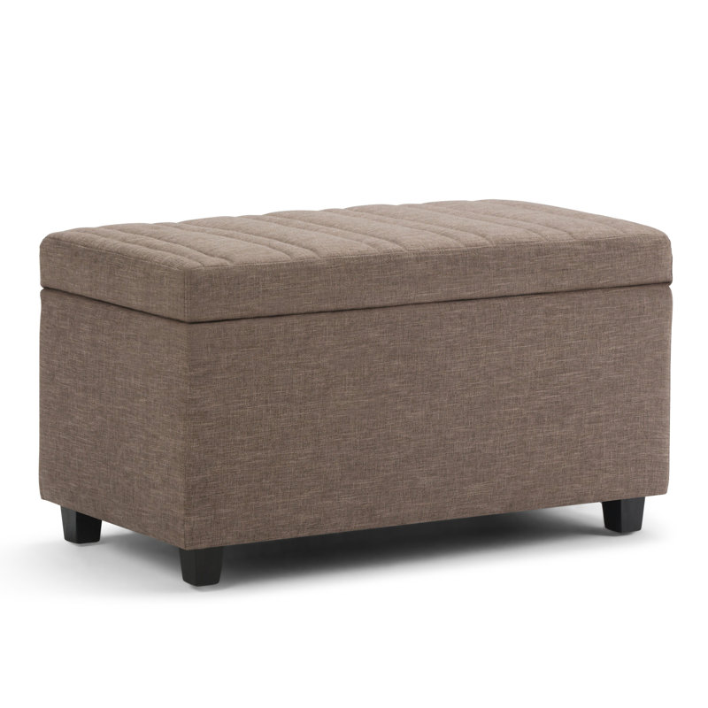 Fawn Brown Linen Rectangular Storage Ottoman Bench
