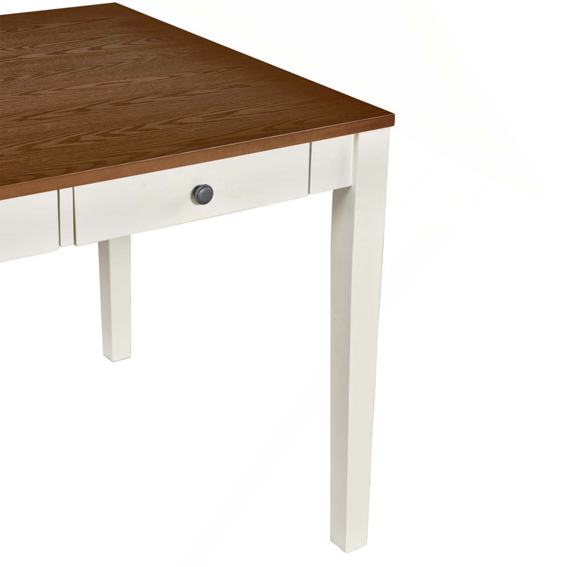 Ensemble de table de salle à manger Mid-Century en bois avec tiroir et chaises rembourrées pour petits espaces, Walut/White
